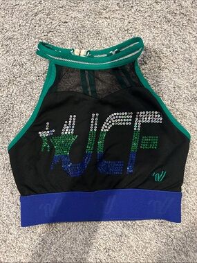 Varsity Black Green Blue Sequin Crop Top